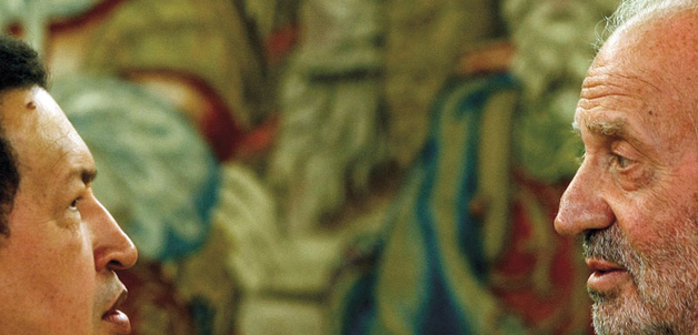 Spain’s King Juan Carlos talks to Venezuela’s President Hugo Chavez at the Zarzuela Palace in Madrid, 2009