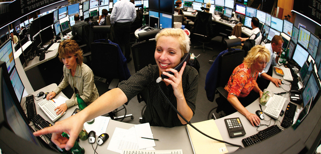 Money trader at the stock exchange in Frankfurt, Germany
